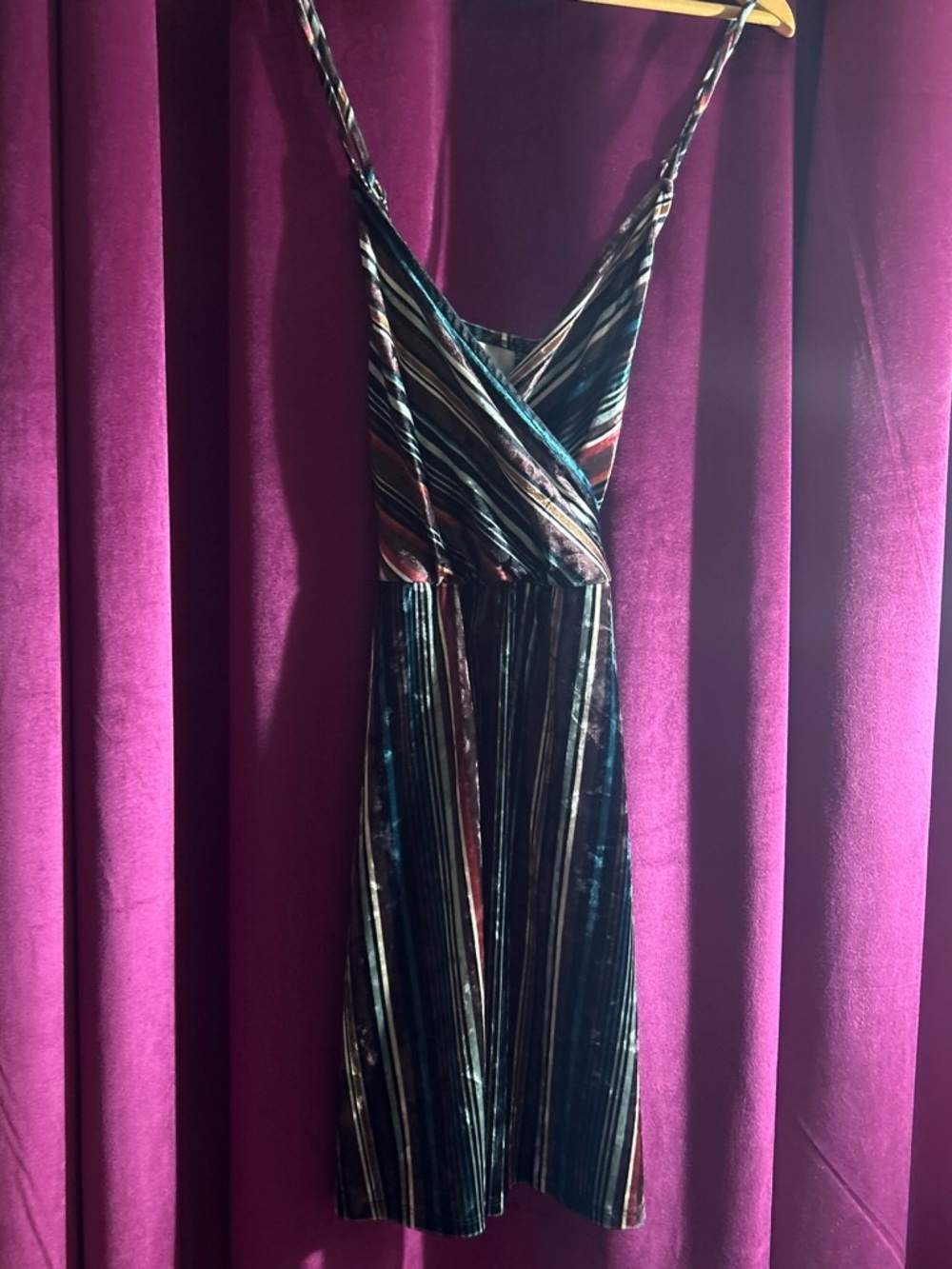 Striped Velvet Midi Dress in Multicolor